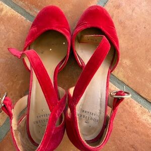 Sézane Bright Red Velvet Chunky Heels